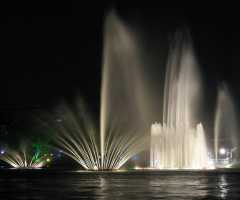 fountain lit at night